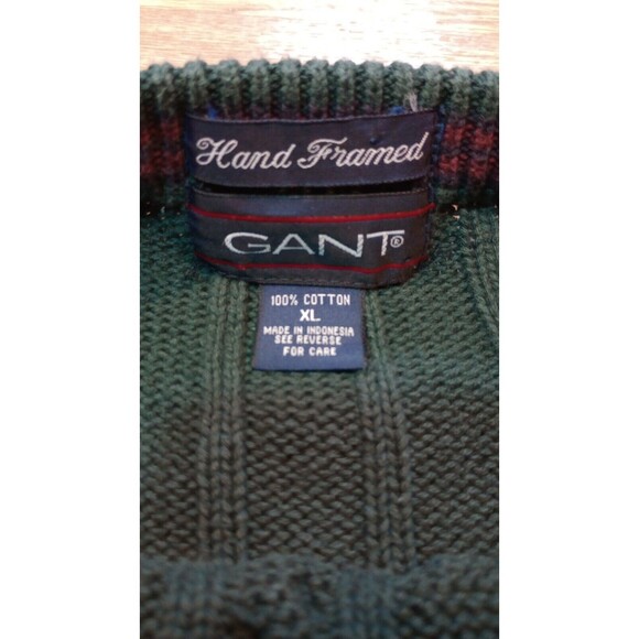 Vintage Gant Sweater Mens Sz Extra Large Cable Knit Green Pullover Embroidered - Picture 6 of 15